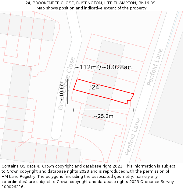 24, BROOKENBEE CLOSE, RUSTINGTON, LITTLEHAMPTON, BN16 3SH: Plot and title map
