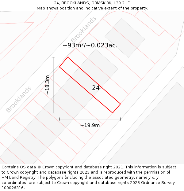 24, BROOKLANDS, ORMSKIRK, L39 2HD: Plot and title map