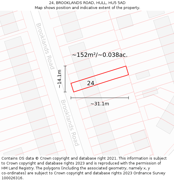 24, BROOKLANDS ROAD, HULL, HU5 5AD: Plot and title map
