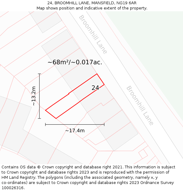 24, BROOMHILL LANE, MANSFIELD, NG19 6AR: Plot and title map