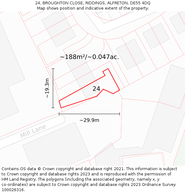 24, BROUGHTON CLOSE, RIDDINGS, ALFRETON, DE55 4DQ: Plot and title map