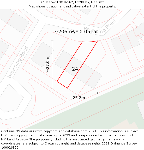 24, BROWNING ROAD, LEDBURY, HR8 2FT: Plot and title map