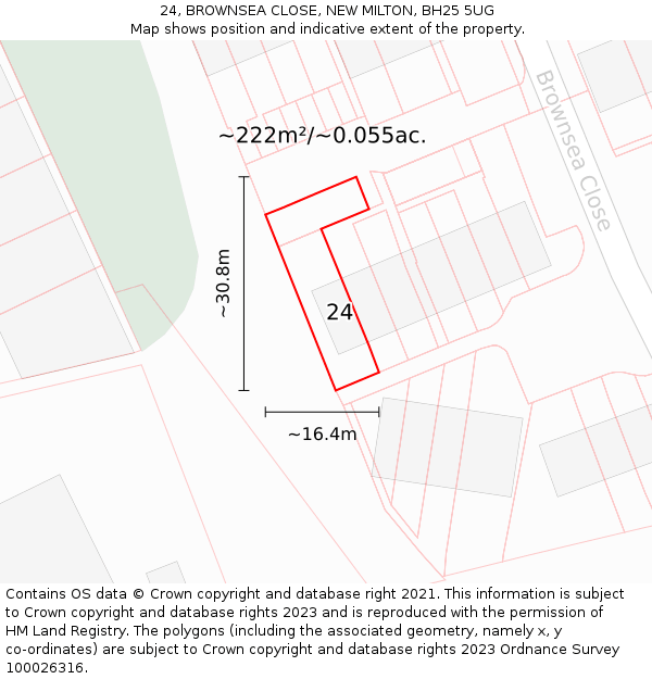 24, BROWNSEA CLOSE, NEW MILTON, BH25 5UG: Plot and title map