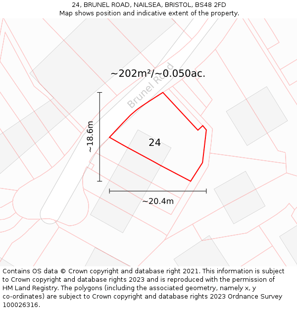 24, BRUNEL ROAD, NAILSEA, BRISTOL, BS48 2FD: Plot and title map