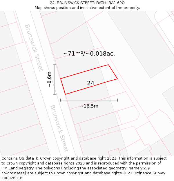 24, BRUNSWICK STREET, BATH, BA1 6PQ: Plot and title map