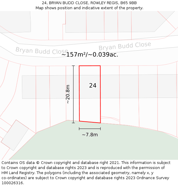 24, BRYAN BUDD CLOSE, ROWLEY REGIS, B65 9BB: Plot and title map