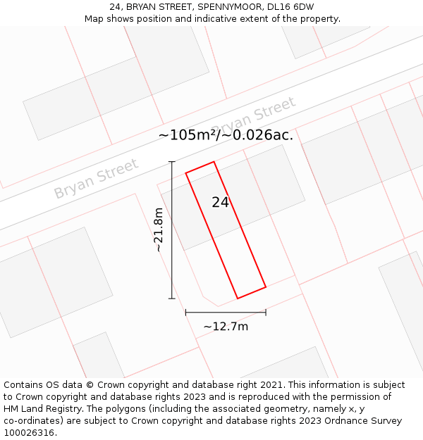 24, BRYAN STREET, SPENNYMOOR, DL16 6DW: Plot and title map