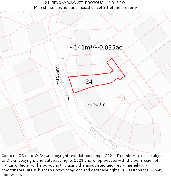 24, BRYONY WAY, ATTLEBOROUGH, NR17 1QL: Plot and title map