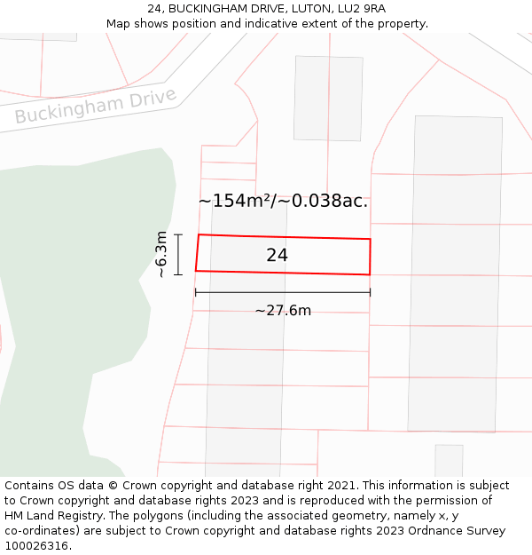 24, BUCKINGHAM DRIVE, LUTON, LU2 9RA: Plot and title map