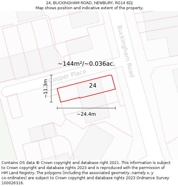 24, BUCKINGHAM ROAD, NEWBURY, RG14 6DJ: Plot and title map