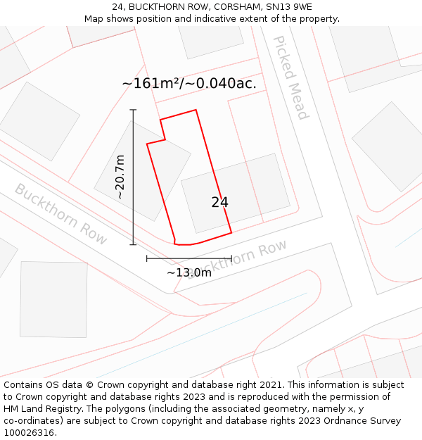 24, BUCKTHORN ROW, CORSHAM, SN13 9WE: Plot and title map