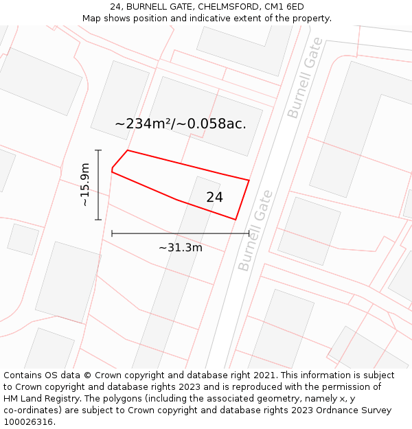 24, BURNELL GATE, CHELMSFORD, CM1 6ED: Plot and title map