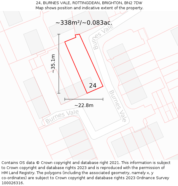 24, BURNES VALE, ROTTINGDEAN, BRIGHTON, BN2 7DW: Plot and title map