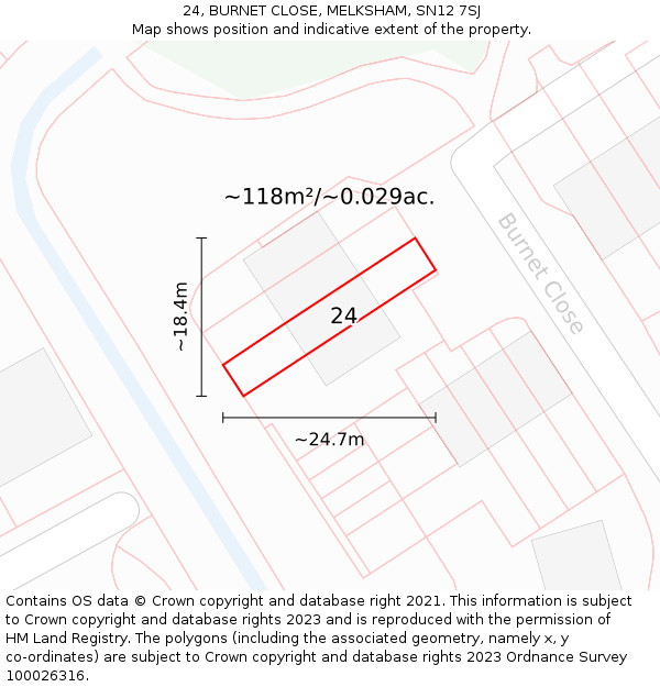 24, BURNET CLOSE, MELKSHAM, SN12 7SJ: Plot and title map
