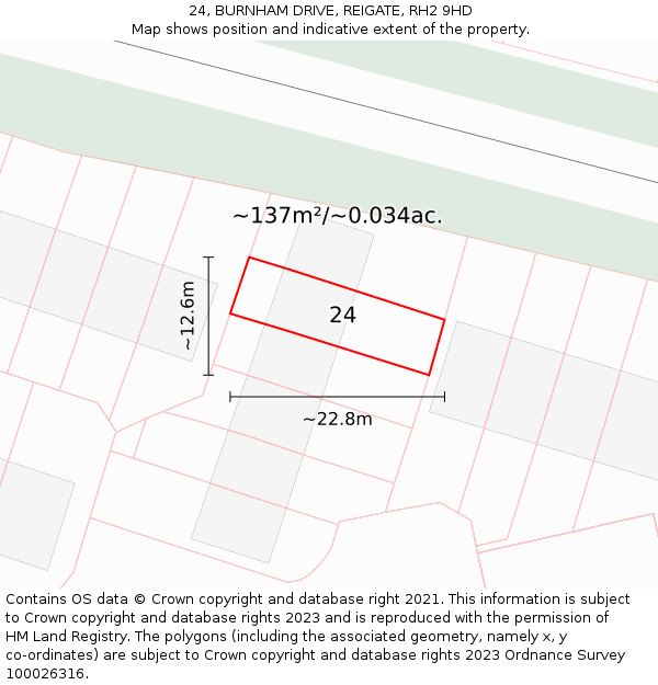 24, BURNHAM DRIVE, REIGATE, RH2 9HD: Plot and title map