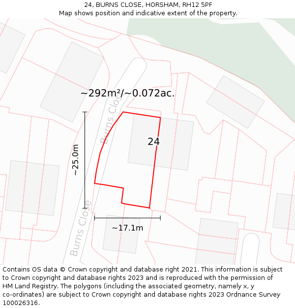 24, BURNS CLOSE, HORSHAM, RH12 5PF: Plot and title map