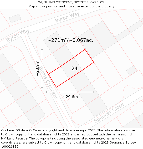 24, BURNS CRESCENT, BICESTER, OX26 2YU: Plot and title map