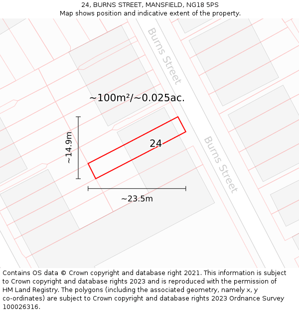 24, BURNS STREET, MANSFIELD, NG18 5PS: Plot and title map