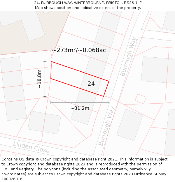 24, BURROUGH WAY, WINTERBOURNE, BRISTOL, BS36 1LE: Plot and title map