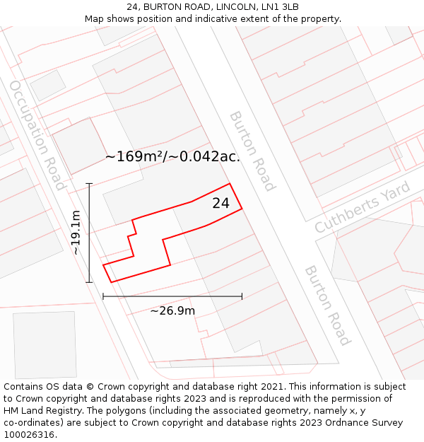 24, BURTON ROAD, LINCOLN, LN1 3LB: Plot and title map
