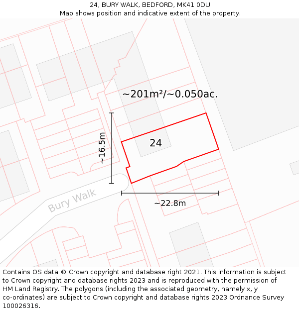 24, BURY WALK, BEDFORD, MK41 0DU: Plot and title map