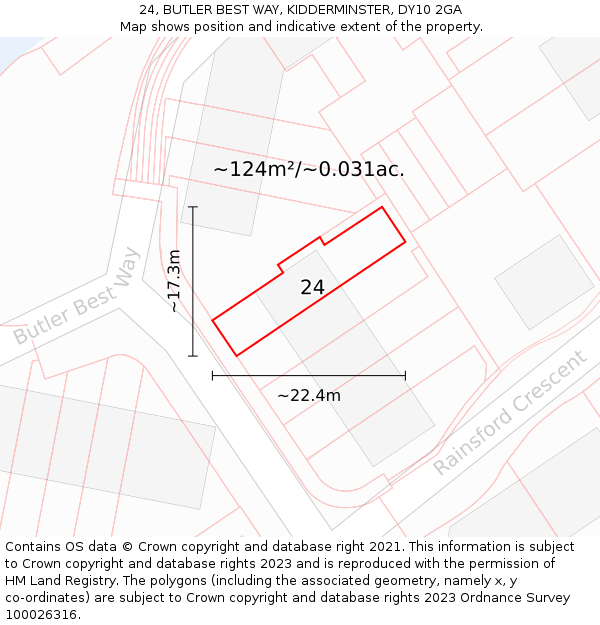 24, BUTLER BEST WAY, KIDDERMINSTER, DY10 2GA: Plot and title map