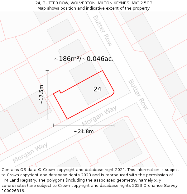 24, BUTTER ROW, WOLVERTON, MILTON KEYNES, MK12 5GB: Plot and title map