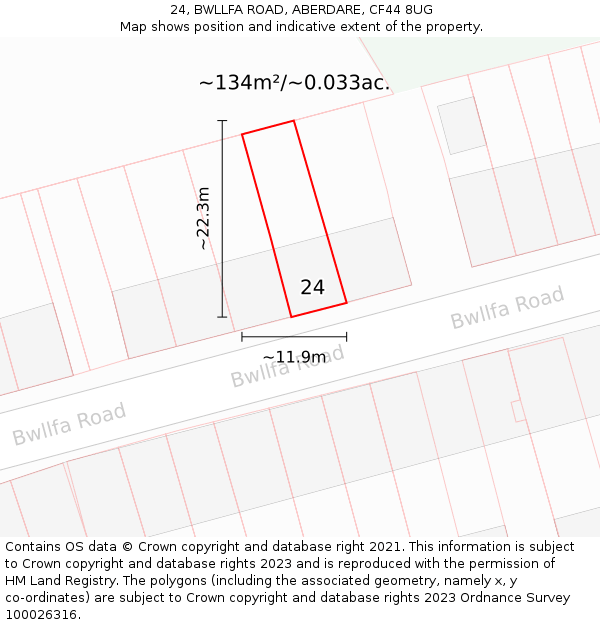 24, BWLLFA ROAD, ABERDARE, CF44 8UG: Plot and title map