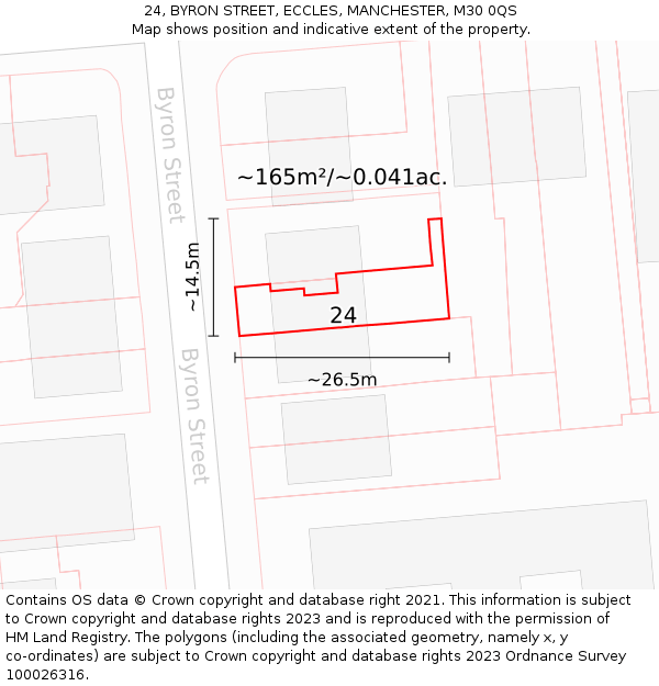 24, BYRON STREET, ECCLES, MANCHESTER, M30 0QS: Plot and title map