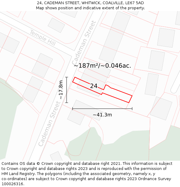 24, CADEMAN STREET, WHITWICK, COALVILLE, LE67 5AD: Plot and title map