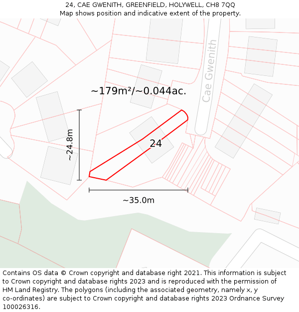 24, CAE GWENITH, GREENFIELD, HOLYWELL, CH8 7QQ: Plot and title map