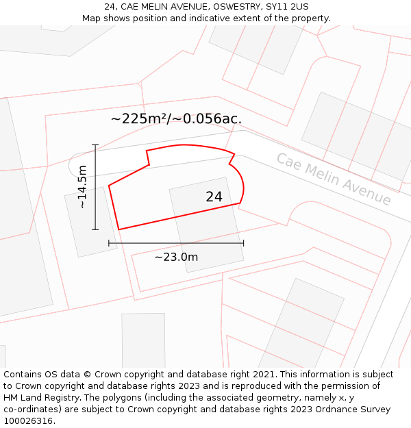 24, CAE MELIN AVENUE, OSWESTRY, SY11 2US: Plot and title map