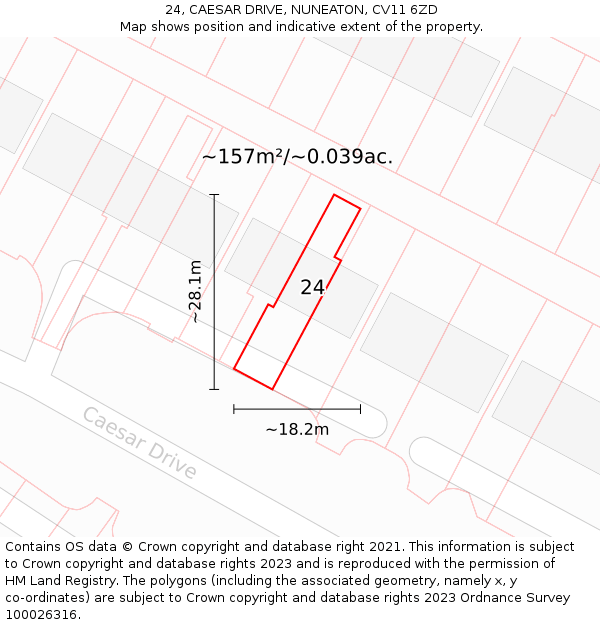 24, CAESAR DRIVE, NUNEATON, CV11 6ZD: Plot and title map