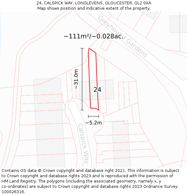 24, CALSPICK WAY, LONGLEVENS, GLOUCESTER, GL2 0XA: Plot and title map