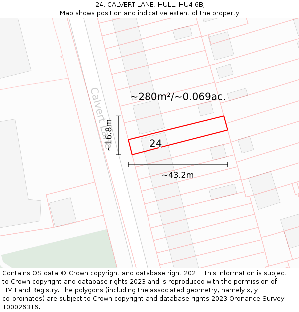 24, CALVERT LANE, HULL, HU4 6BJ: Plot and title map
