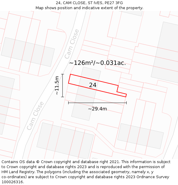 24, CAM CLOSE, ST IVES, PE27 3FG: Plot and title map