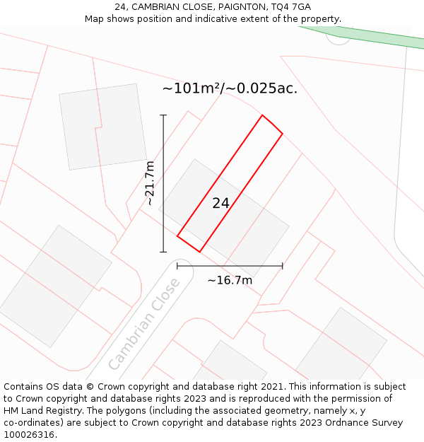 24, CAMBRIAN CLOSE, PAIGNTON, TQ4 7GA: Plot and title map