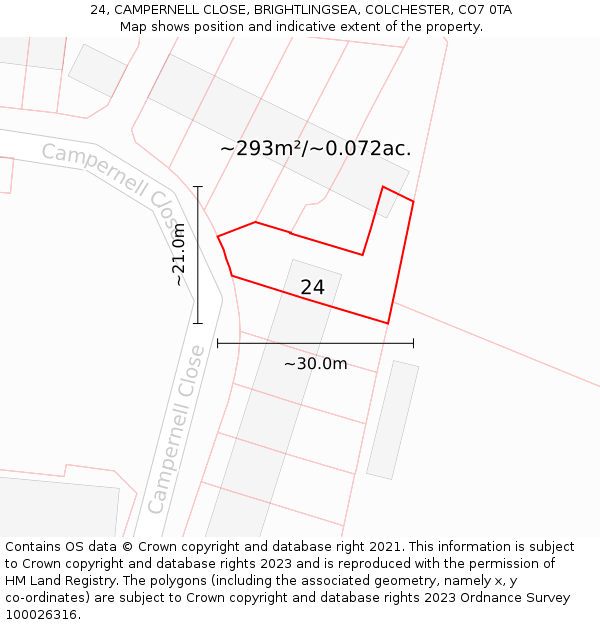 24, CAMPERNELL CLOSE, BRIGHTLINGSEA, COLCHESTER, CO7 0TA: Plot and title map