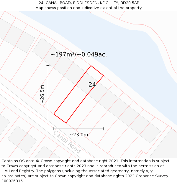 24, CANAL ROAD, RIDDLESDEN, KEIGHLEY, BD20 5AP: Plot and title map