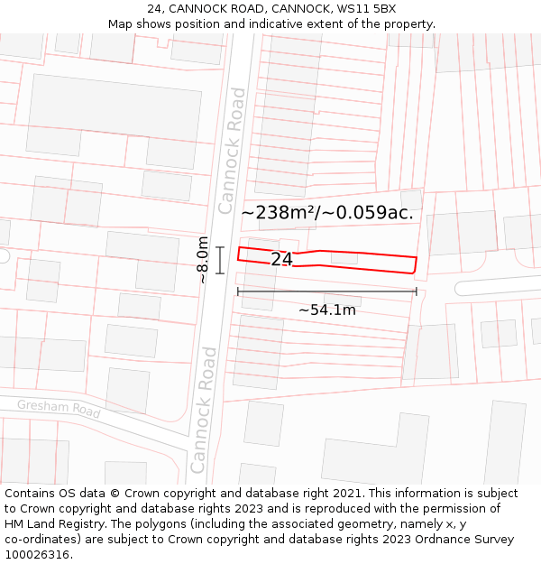 24, CANNOCK ROAD, CANNOCK, WS11 5BX: Plot and title map