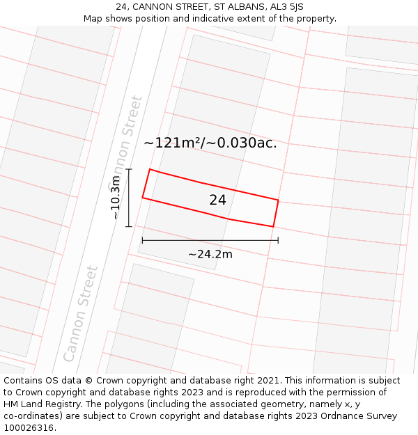 24, CANNON STREET, ST ALBANS, AL3 5JS: Plot and title map