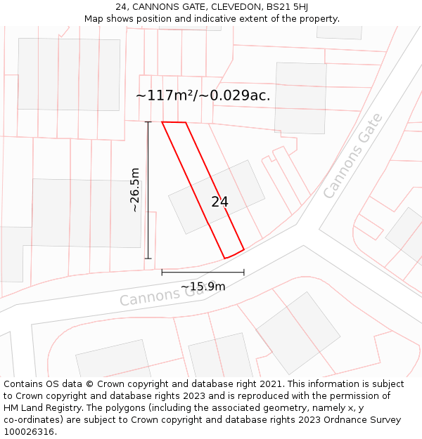 24, CANNONS GATE, CLEVEDON, BS21 5HJ: Plot and title map