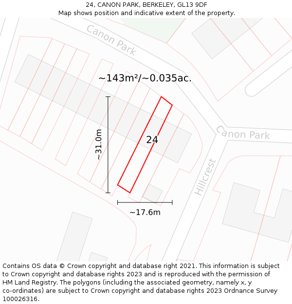 24, CANON PARK, BERKELEY, GL13 9DF: Plot and title map
