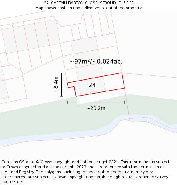 24, CAPTAIN BARTON CLOSE, STROUD, GL5 1RF: Plot and title map