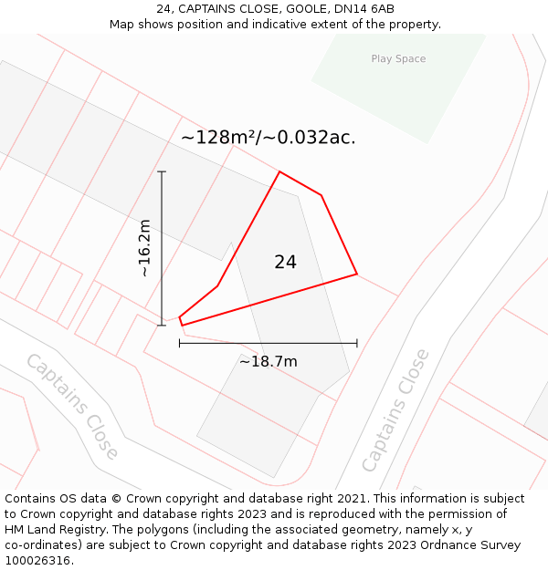 24, CAPTAINS CLOSE, GOOLE, DN14 6AB: Plot and title map