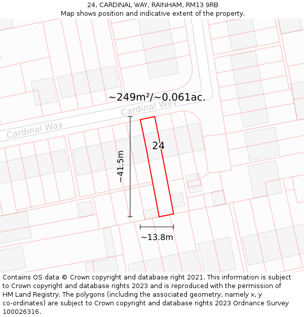 24, CARDINAL WAY, RAINHAM, RM13 9RB: Plot and title map