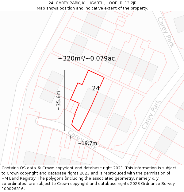 24, CAREY PARK, KILLIGARTH, LOOE, PL13 2JP: Plot and title map