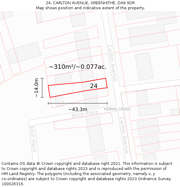 24, CARLTON AVENUE, GREENHITHE, DA9 9DR: Plot and title map
