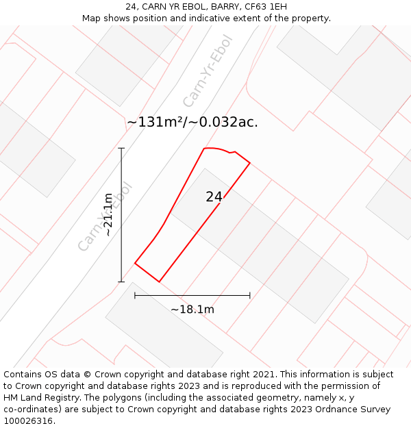 24, CARN YR EBOL, BARRY, CF63 1EH: Plot and title map