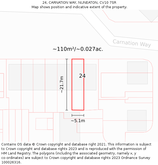 24, CARNATION WAY, NUNEATON, CV10 7SR: Plot and title map